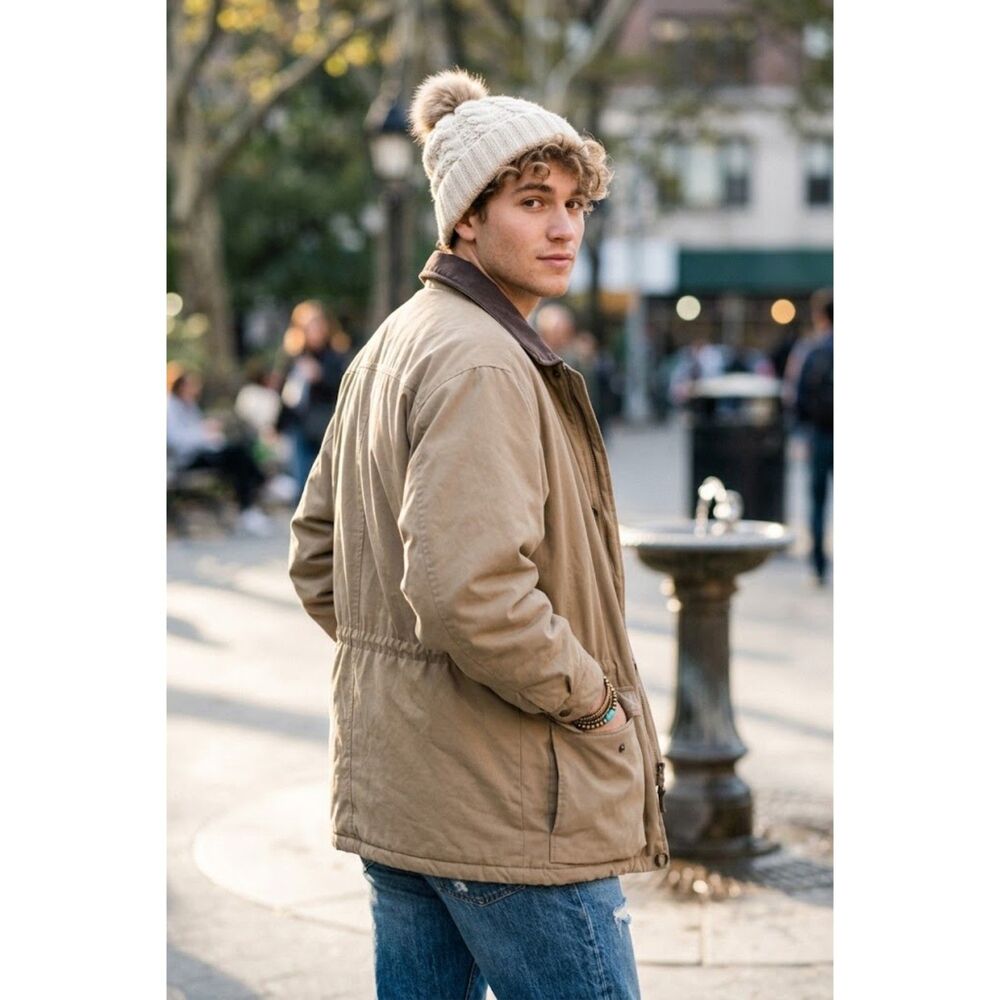 Eddie Bauer vintage men's green tan lined parka chore barn coat